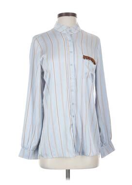 the shirt rochelle behrens Blue Striped Pompom Pocket Button Down Small